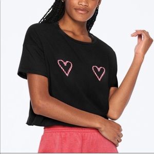 Vs pink candy cane hearts cropped tee